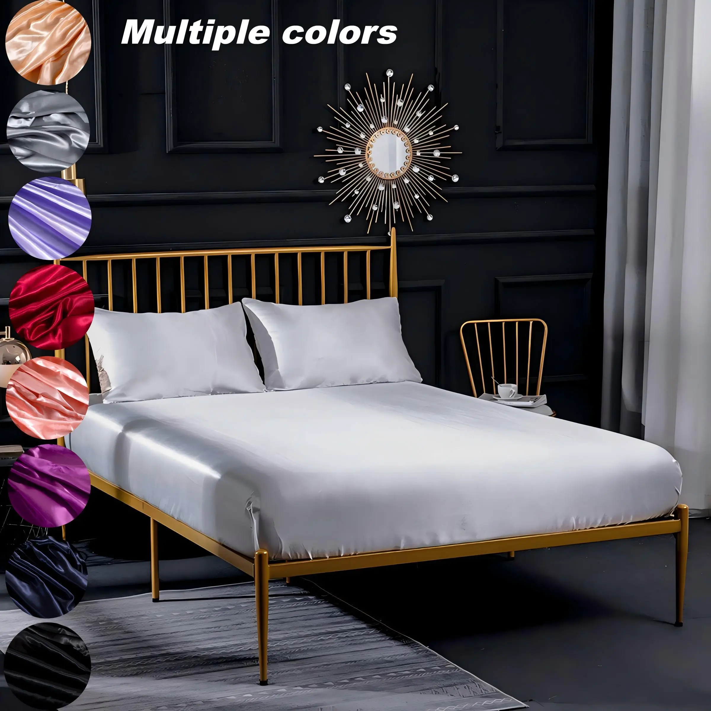 Solid Color Satin Bedding Set, 3 Counts/set Including 1 Count Silky Fitted Sheet & 2 Counts Pillowcase without Filler, Soft Comfortable Bedding Set for Home Bedroom, Soft Breathable Sheet, Bedsheet, Bed Sheets