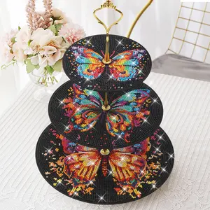 Sparkling Butterfly Diamond Art 3-Tier Tray Kit, DIY Diamond Painting Tiered Stand Kit for Dessert Display, Coffee Table Decor, Holiday Parties & Everyday Use