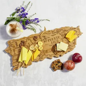 Totally Bamboo Destination Puerto Rico Cutting Board, Charcuterie & Serving Board | Laser Engraved Bamboo Map with Hang Tie for Wall Art | Puerto Rican Kitchen Gift & Decor