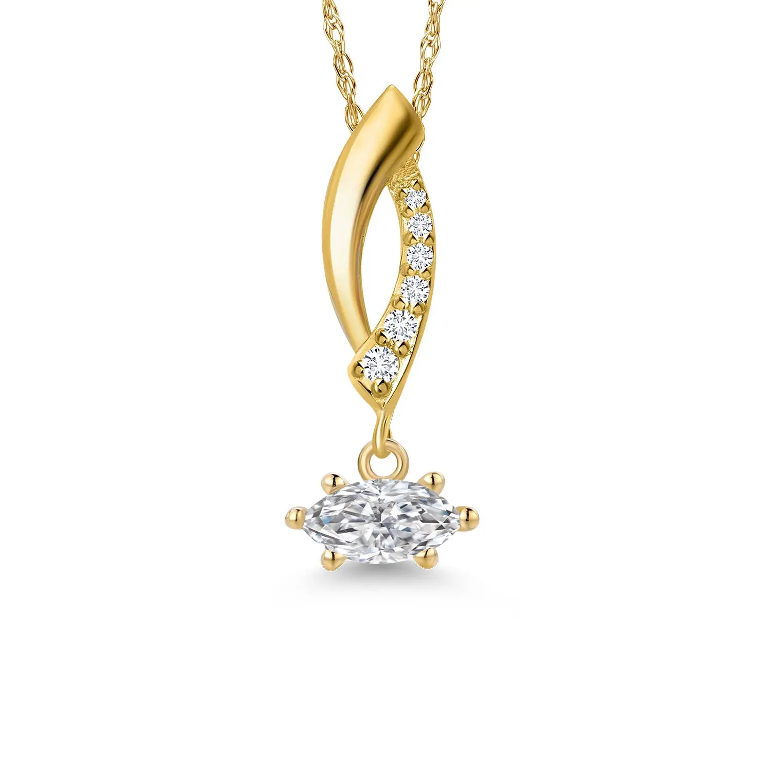10K Yellow Gold 6X3MM Marquise Gemstone Birthstone and White Lab Grown Diamond Infinity Pendant Necklace For Women | Gold Necklace For Women | With 18 Inch Gold Chain