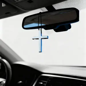 Cross Hanging Ornaments for Car Rear View Mirror Silver Metal Charm Pendant Decoration for Car Truck Home Decor Durable Alloy Material Easy Install