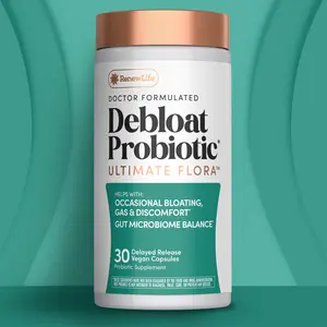 Renew Life Debloat Probiotic - Doctor Formulated - Helps With Occasional Bloating, Gas & Discomfort - Gut Microbiome Balance - 30 Vegan Capsules