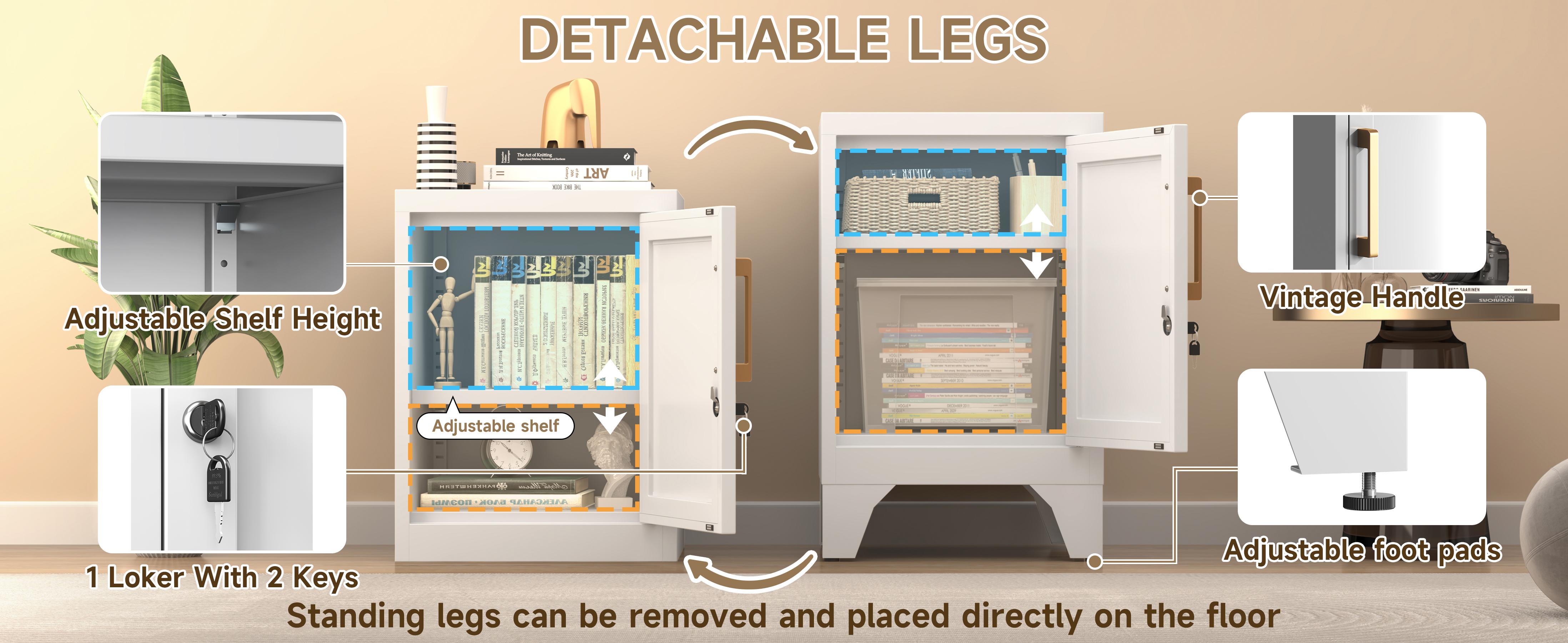 LONGLINK Lockable All Steel Storage Cabinet 23.6" - Adjustable Storage Cabinets, Compact Space-Saving, Configurable, Easy-Install, Detachable Legs, Adjustable Shelf, Vintage Handle, 50lbs Per Shelf, Non-Woven Fabric Cover Drawers, All Steel Cabinets