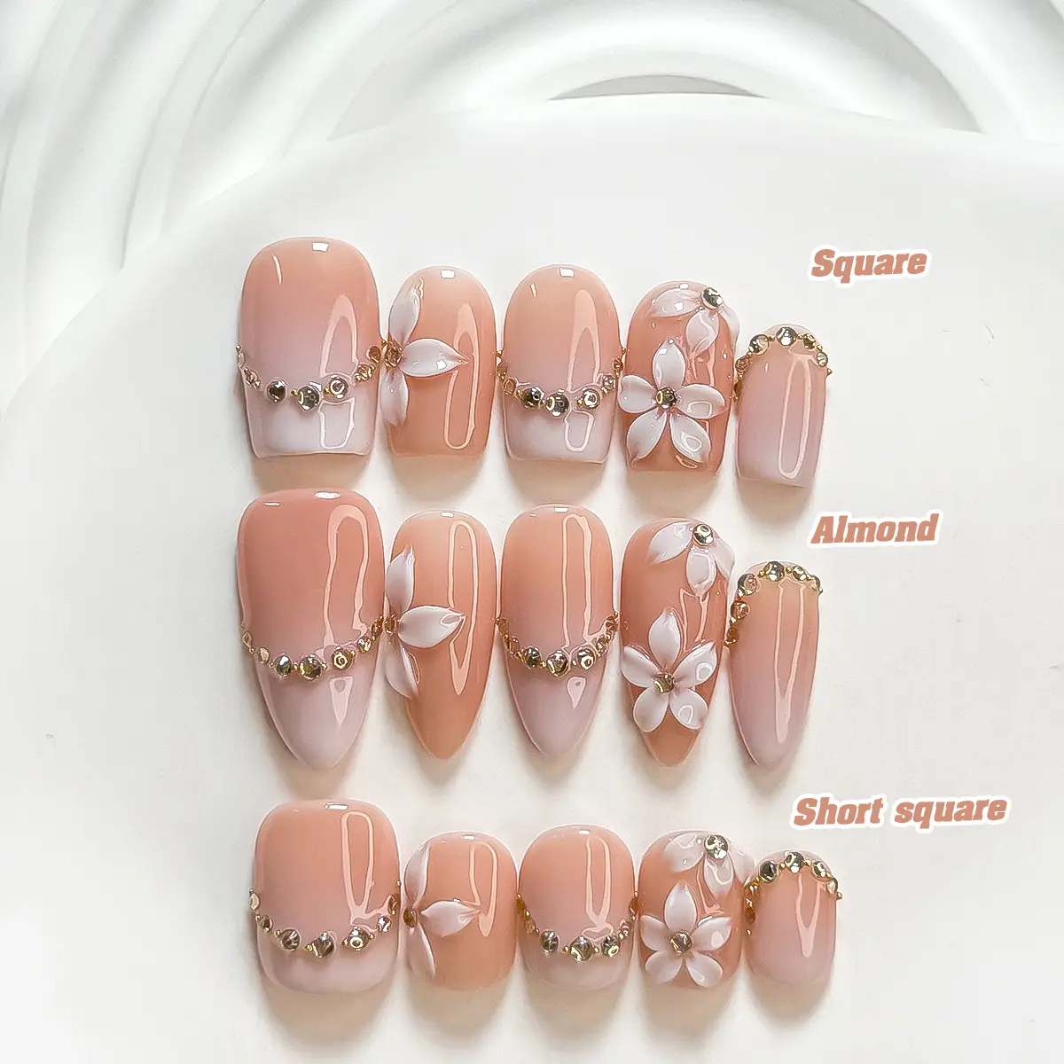 CuraTique Summer Collection | Dew Petal | 10PCS Handmade Press On Nails REUSABLE 3D Gel Spring 2026 / Light Luxury、Lovely、Gorgeous