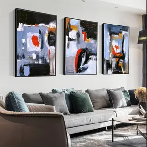 Canvas Wall Art Aesthetic Abstract Graffiti Large 24" X 36" Set of 3 Minimalist Wall Decor Modern Nature Art Posters Prints Frame Wall Art For Living Room Bedroom Bathroom Kitchen Office (Blue)