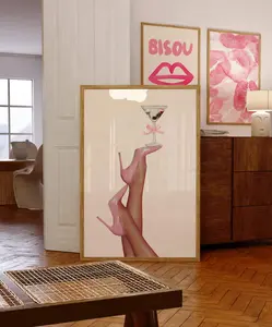 Retro Vintage Baby Pink Cocktail Wall Decor Art Print Poster Aesthetic Decor Bedroom Apartment Trendy Photo Ornaments