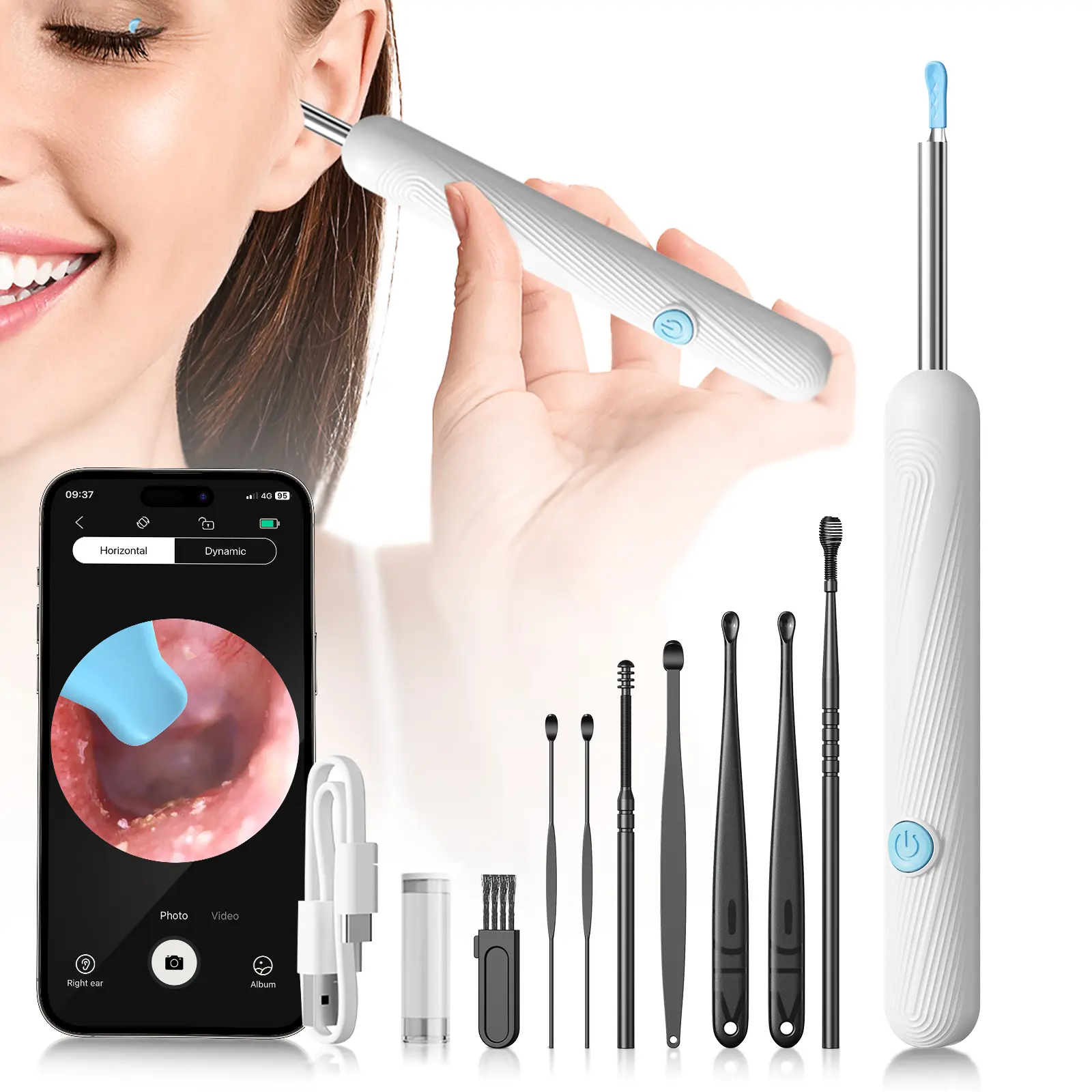 2026 Newest HD Ear Wax Remover with 1080P Camera Otoscope, 6 Replaceable Spoons, Dual Power, Gentle Round Handle, USB Rechargeable Earwax Cleaning Kit for Safe Personal Care
