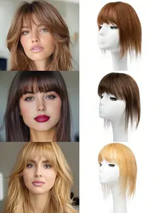 Women's Human Hair Topper with Bangs, 8x12 Inch Straight Jet, Natural Hair Clip-In Hairpiece for Enhanced Look