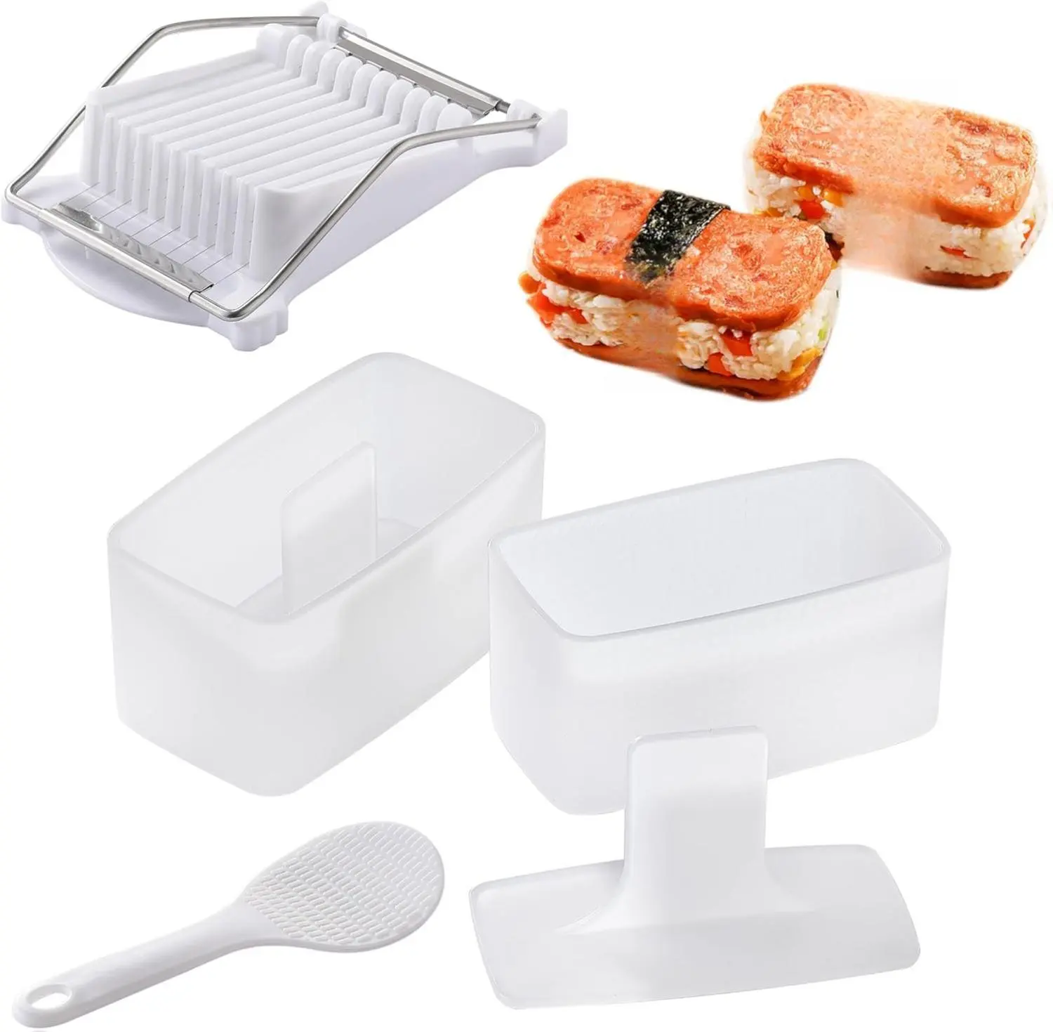 Musubi Press Molds with Slicer and Rice Paddle Sturdy Easy to Make Musubi at Home for Bento Sushi Snacks Party and Picnic Complete Kit for Everyday Use Dishwasher Safe