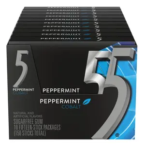 5 GUM Peppermint Cobalt Sugar Free Chewing Gum Bulk, 15 Sticks (Pack of 10) Flavor Natural