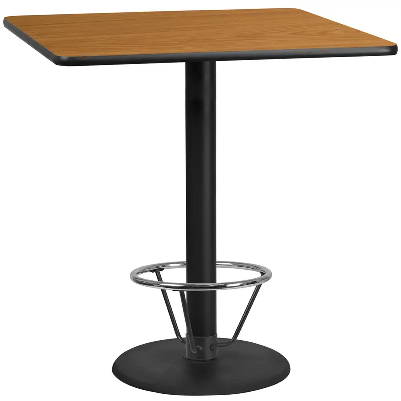 Flash Furniture XU-NATTB-4242-TR24B-4CFR-GG 42 in. Square Natural Laminate Table Top with 24 in. Round Bar Height Table Base & Foot Ring