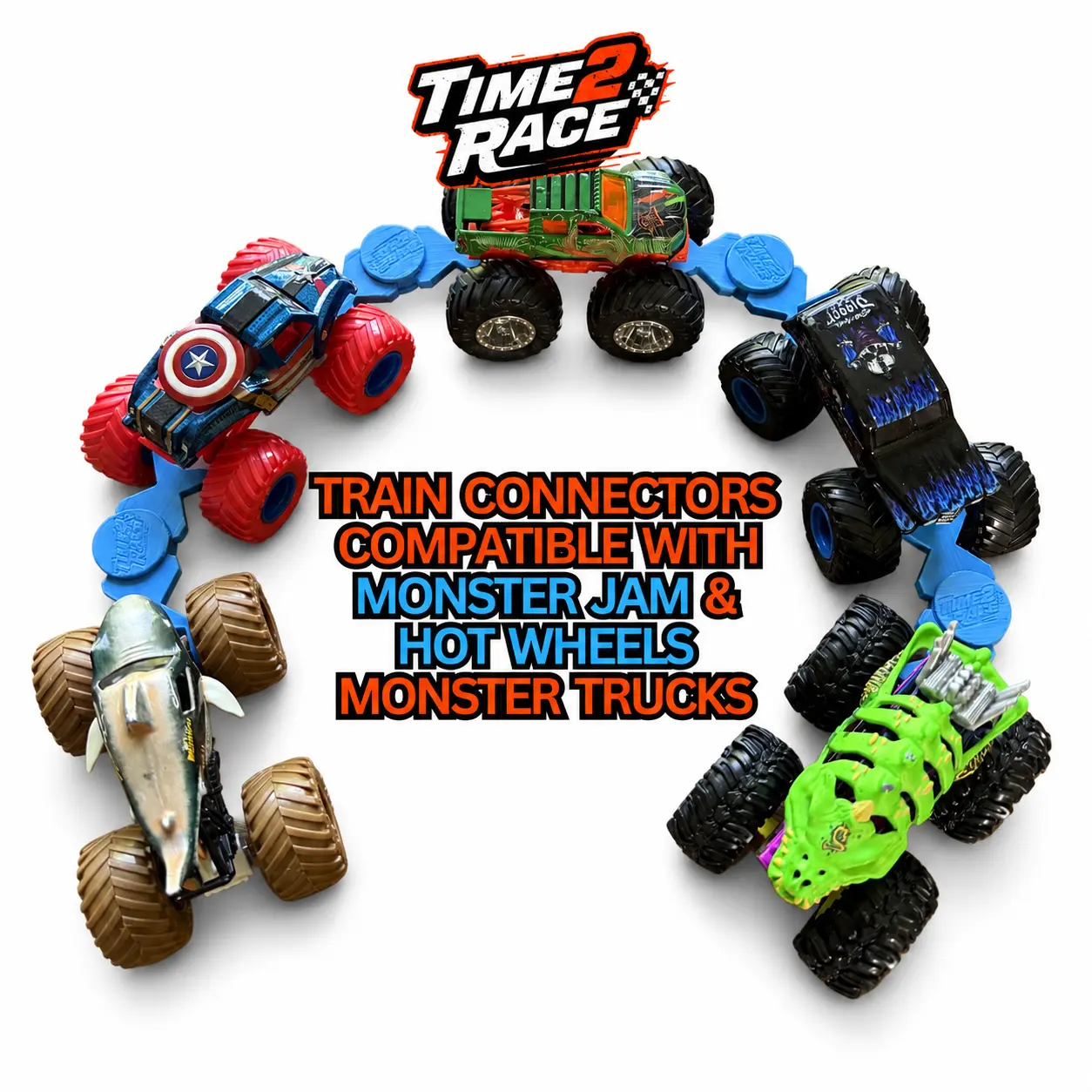 Monster Truck Train Connectors (4pc) - Universal Train Adapters for Hot Wheels and Monster Jam (4 Pack)