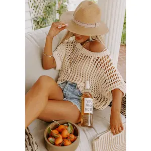 Apricot Fishnet Knit Ribbed Short Cover Up