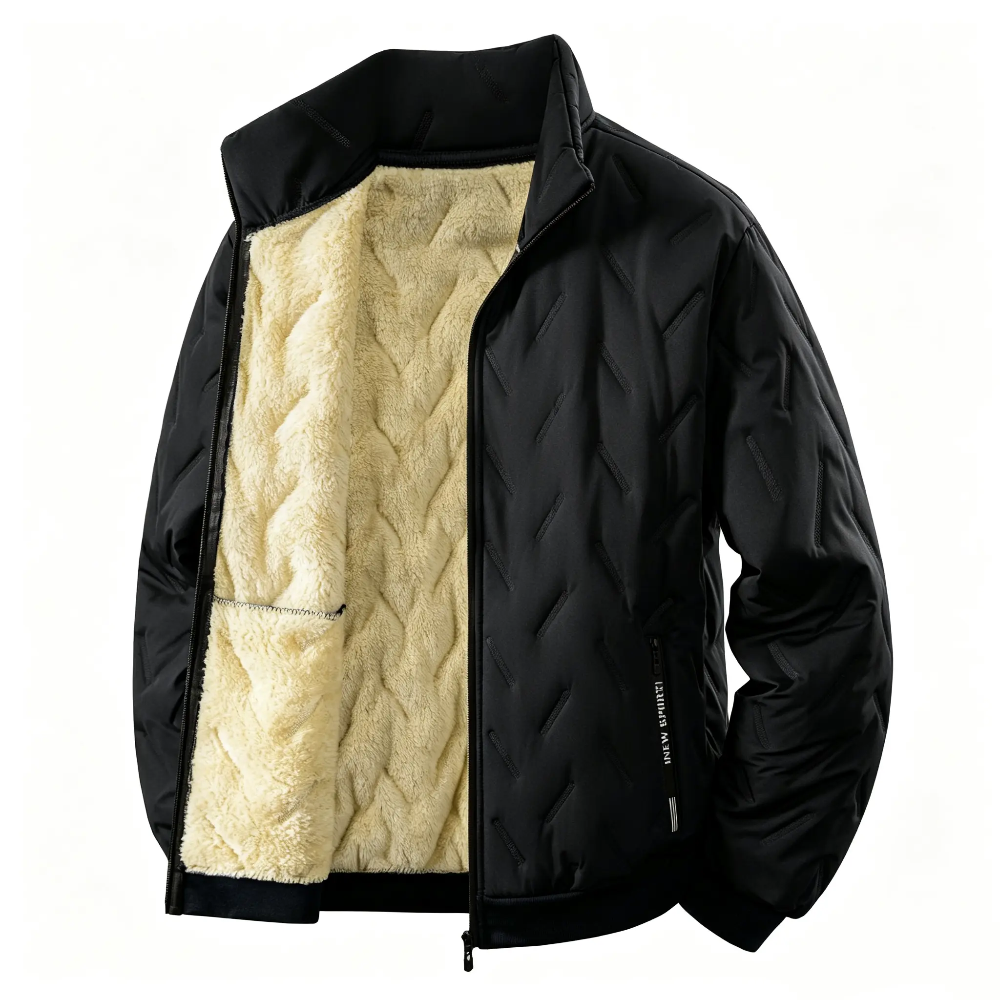 2026 Winter Warm Jacket - Men’s Thick Fleece Lining Winter Jacket, Stand Collar Topstitching Lightweight Warm Everyday Outdoor Jacket, 100% Polyester Fiber, 250 GSM