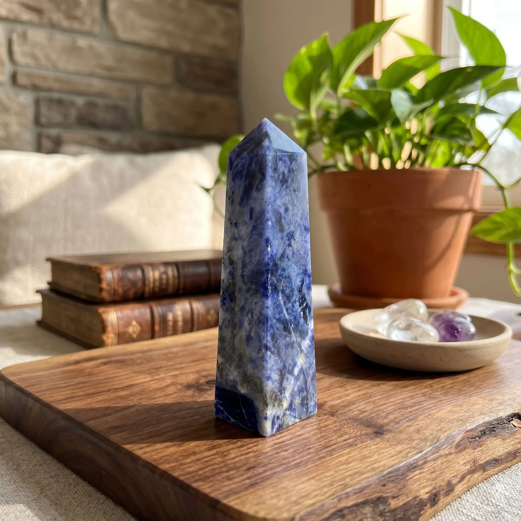 Natural Polished Sodalite Crystal Obelisk Tower 3"