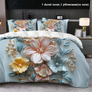 Vibrant Peony Digital Printed Bedding Set 2PC/3PC - Soft Duvet Cover & Pillowcases Set, Cute Flower Pattern, Perfect for Bedroom Decoration & Daily Use