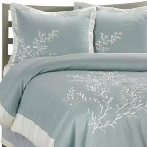 Harbor House HH10-397 Queen-Size Cotton Pique Bedding Comforter Set - Blue, Coastal Theme with Embroidered Shell Print, Casual, Cozy Setup for Sleek Sleep, Beach Vibes for Dream Room, Coastline Coral