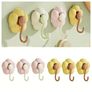 3pcs Sunflower Suction Cup Hooks - No Drill Traceless Wall Hooks, Strong Adhesive Durable Plastic Multi-Purpose For Kitchen Bathroom Living Room, Vibrant Yellow Pink Green Flower Decor, Utility Hooks, Bathroom Hooks, Home Organization, Floral Decor, DIY H