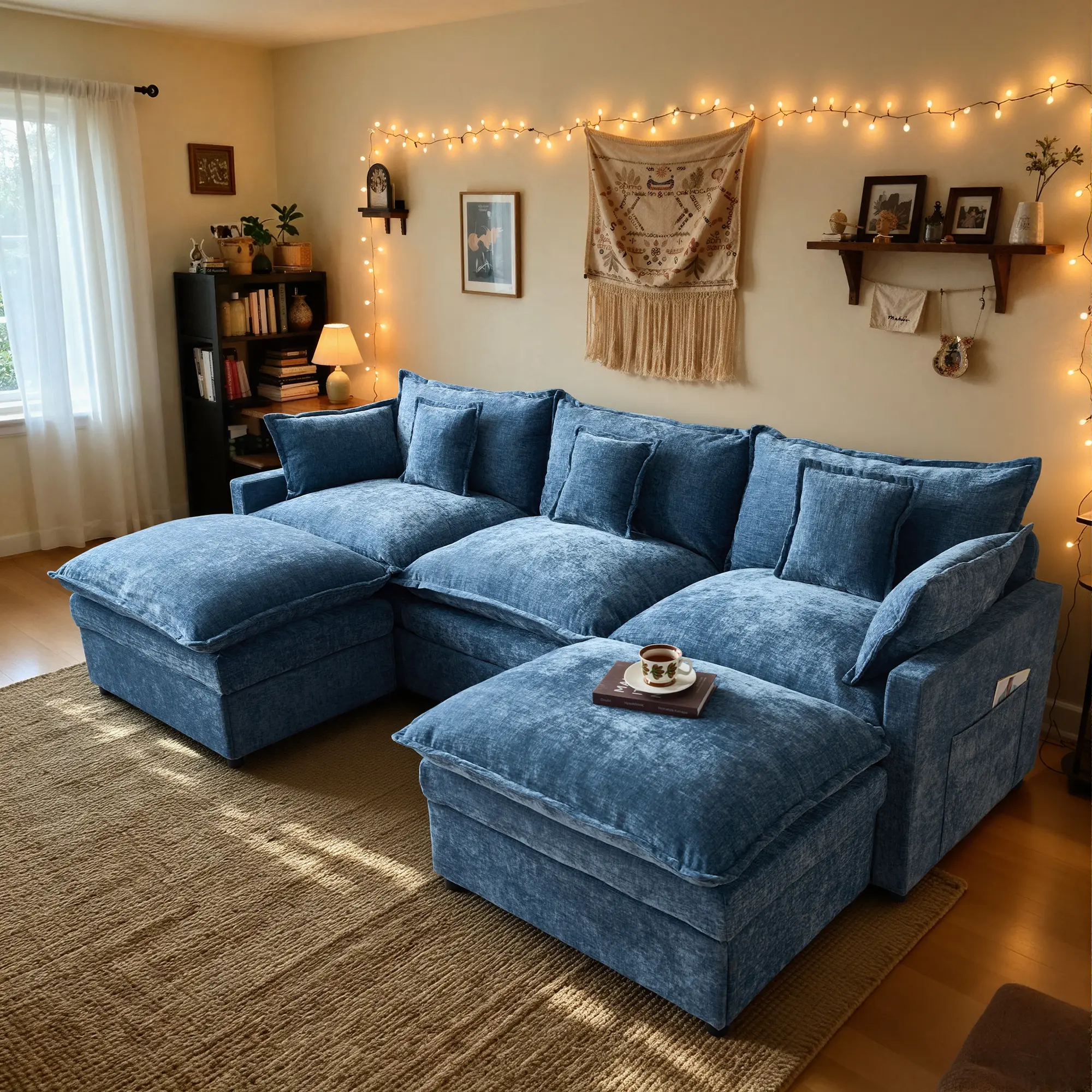 ALLWEX 107" U-Shaped Modular Sectional Sofa with Movable Ottoman, Convertible L-Shape Layout, Deep Seat Lounge Couch with Plush Cushions, Sofas Living Room
