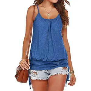 Lannew Womens Summer Tank Top Spaghetti Strap Loose Fit Banded Bottom Camisole