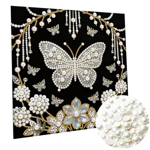 Diamond Pearl Painting Kit for Adults – Flower Butterfly DIY Canvas Art with Frame 30x30cm, Beginner Craft Kit, Wall Décor & Housewarming Gift