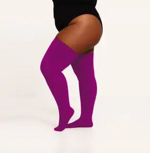 Plus Size Thigh High Socks - Purple Color / Acrylic