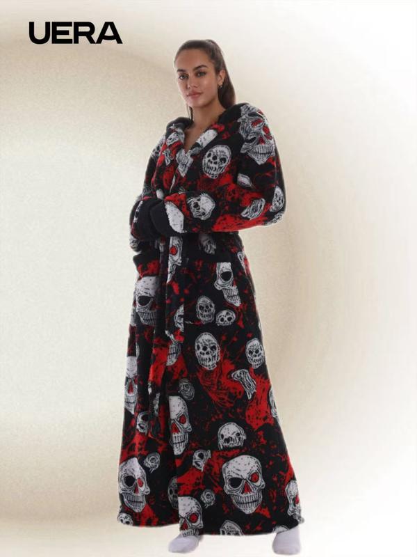 Skull Christmas Series Hooded Bathrobe, Elegant Casual Home Sleepwear, with Pockets, Long Sleeve, Fall & Winter Gift Skull Christmas Series Hooded Bathrobe, Elegant Casual Home Sleepwear, with Pockets, Long Sleeve, Fall & Winter Gift