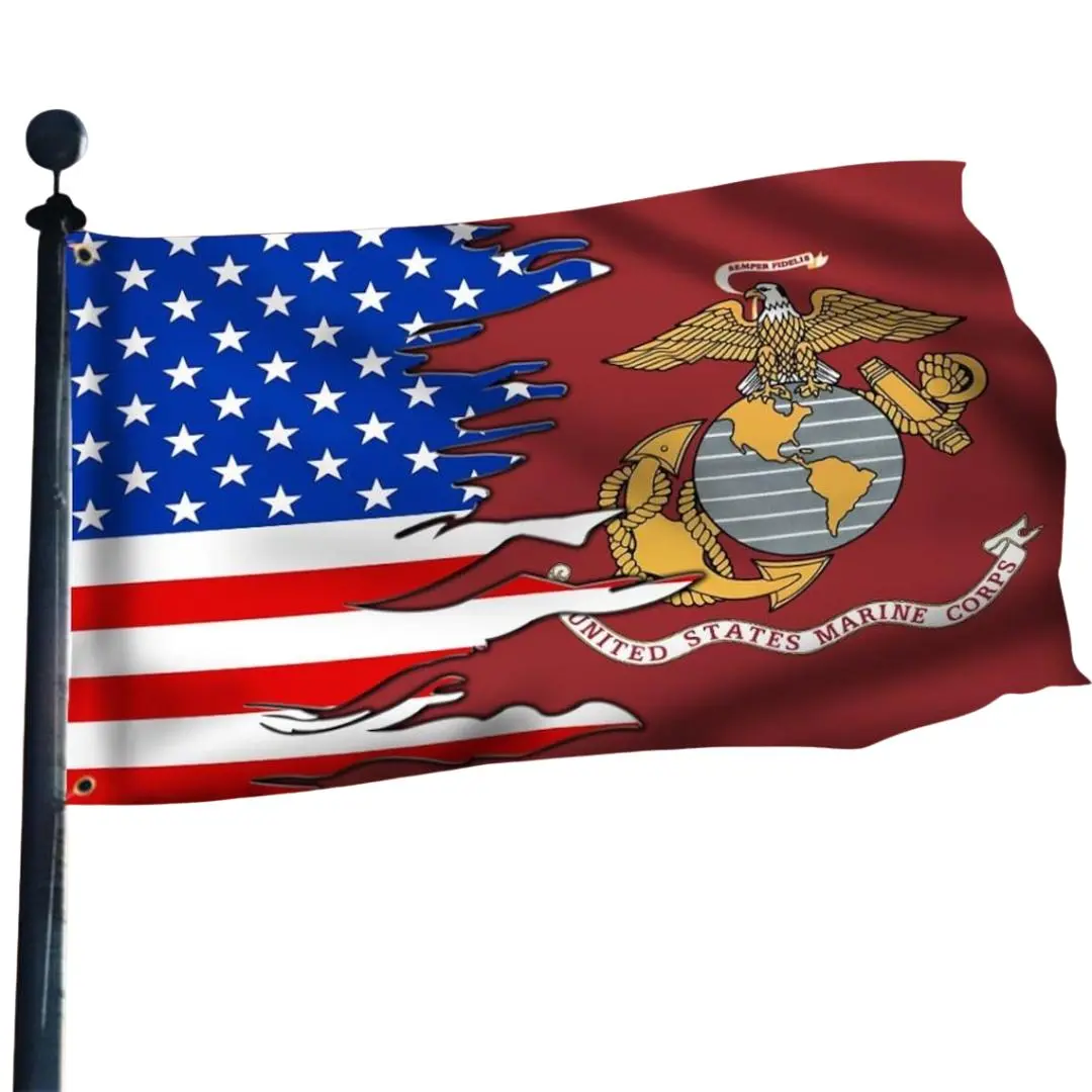 US Marine Corps Flag and American Flag, Patriotic Wall Decor, Military Pride Display, Gift for Veterans Yard Flags Outdoor