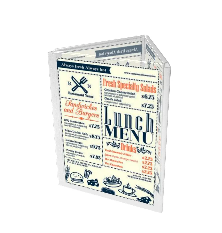 FixtureDisplays® 8.5 x 11" Acrylic Sign Holder for Tabletops, 3-sided Fixture with Open Center - Clear 19118-NF
