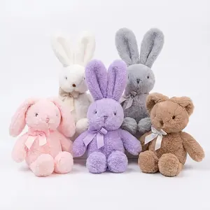 Rabbit plush toy, a cute and fluffy rabbit doll featuring trendy ins-style embroidered eyes and nose, a bow design for a lively and adorable look, soft texture, suitable as a home decoration or desktop ornament, and a companion for children at bedtime