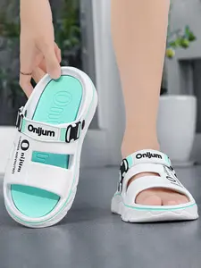 Unisex Letter Pattern Colorblock Slides, Casual Comfortable Non-slip Beach Slippers, Soft Comfortable Slippers for Indoor & Outdoor Wear