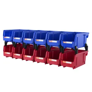 Plastic Storage Bin 11-Inch By 5-Inch By 5-Inch, Hanging Stackable Storage Organizer Bin In Blue And Red, 12-Pack, Heavy-Duty Stacking Containers For Closet, Kitchen, Office, Pantry Organization