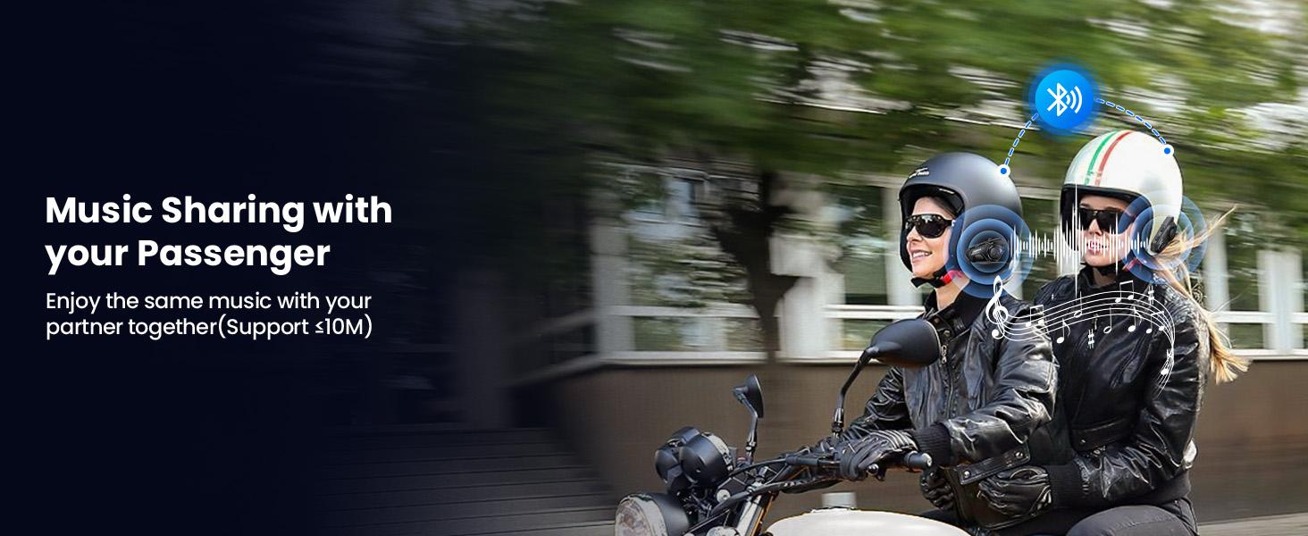 Motorcycle Helmet Bluetooth Headset, 10 Way 2KM Helmet Communication System, Multitasking Audio Motorcycle Intercom, 2 Mics&40mm Speaker (2 Pack)