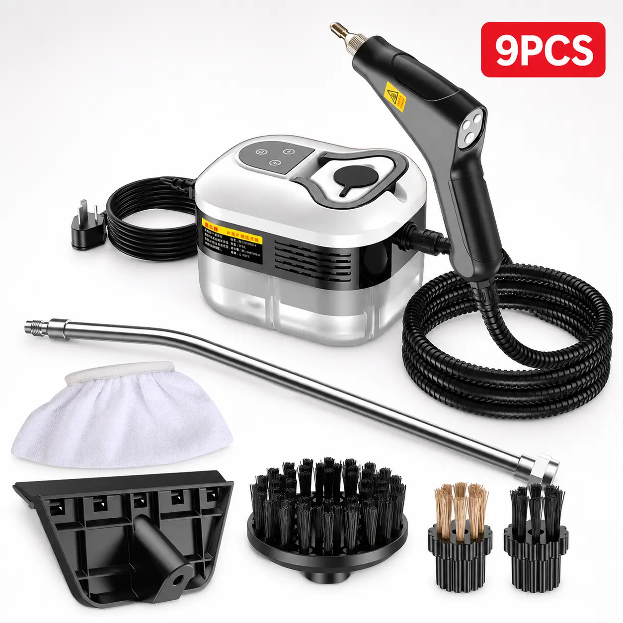 Handheld Pressurized Steam Cleaner, High-Temperature Portable Car Steamer with Fast Heat-Up and Cleaning Attachments for Car Detailing, Kitchen Grease, Bathroom Grout and Tile