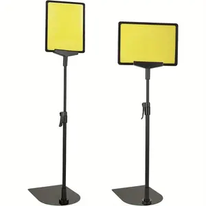 2pcs Adjustable A4 Display Stands: Metal Poster Holder with Vertical & Horizontal Mounting Options. Sleek Black Frame for Menus, Welcome Signs, Posters. No Power Needed, Easy Setup. Durable Constructi