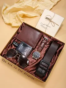 Men's Business Fashion Watch & Wallet & Belt & Sunglasses & Cufflinks & Greeting Card Set, Trendy All-match & Exquisite Watch Set for Birthday Gift, Men Accessories