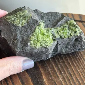 Peridot Crystal on Basalt Matrix – Natural Raw Green Druzy Mineral Specimen