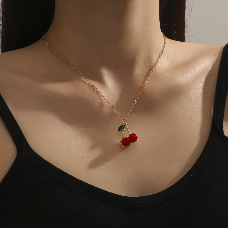 Women's Daily Commuter Cherry Pendant Necklace - Fresh, Sweet, Stylish, Simple Costume Jewelry