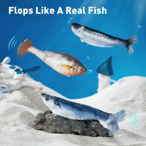 Realistic Flopping Fish Cat Toys, Interactive Cat toys for All Breeds, Tap-Activated 3 Flapping Mode, Sardine/Saury/Yellow Croaker, 7.1 Inches, with Catnip, Rechargeable, Motion Sensor Interaction