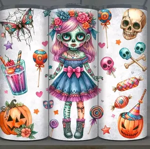 Zombie Girl 20oz Stainless Steel Skinny Tumbler with Plastic Lid and Straw - Perfect for Drinking on the Go - Bottle, Drinkware