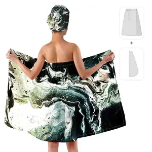 1pc/2pcs marble print, dry hair hat and bath skirt set, high-end bathing artifact, 100% polyester material, suitable for women, after bathing, water-absorbing hair wrap in spa and swimming pool, give her luxurious gifts