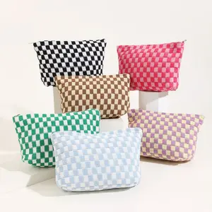 6 Pcs Stylish Checkered Makeup Bag for Women, Preppy Cosmetic Bag, Travel Toiletry Bag Organizer Cute Makeup Brushes Storage, Christmas Mother ‘s Day Gifts