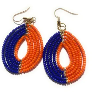 Alili Handmade Small Blue and Orange Beaded Earrings Gameday Spirit Day School Colors Casual One Inch Long Beautifully Made Jewelry