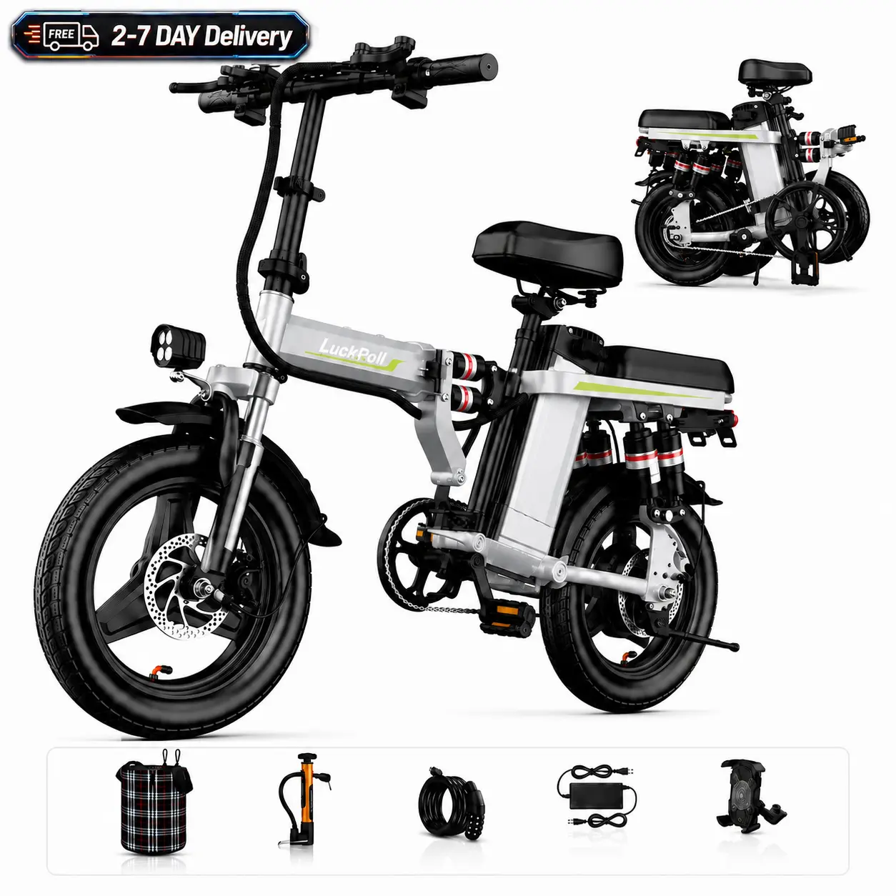 14" Urban Commuter Electric Bike for Adults, 1000W Peak Motorized Bicycle (Grey), 50 Mi Range, UL2849 Certified Work & Campus Folding Ebike
