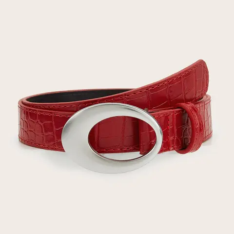 Women's Retro Round Solid Color Buckle Belt, Elegant Fashion PU Leather for Daily Wear, Casual Style Belts, Versatile Crocodile Pattern, Perfect Birthday Gift, Pu Leather Belts, Belt with Buckle