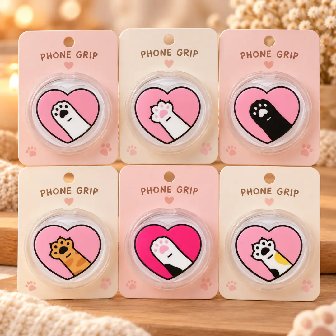 Cute Cat Paw Heart Phone Grip Collapsible Phone Holder for iPhone Android Kitten Paw Kawaii Pink Heart Cat Mom Gift Cat Lover Gift for Girls Teens