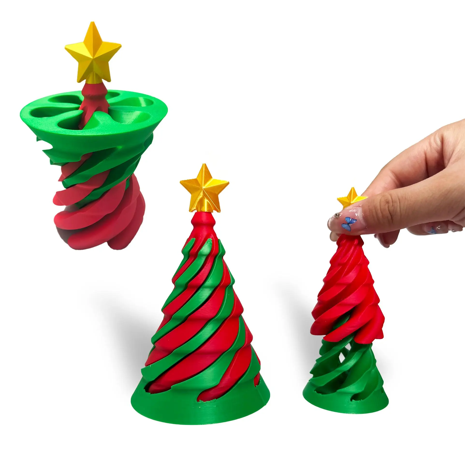 3D Printed Rotating Christmas Tree Holiday Ornament, 1 Count Desktop Decoration, Detachable Combination Christmas Tree for Festive & Party Supplies, Festive Home Decoration