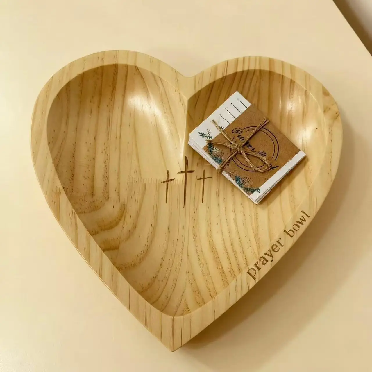 Heart-Shaped Wooden Prayer Bowl with 24 Cards, Handmade Religious Gift, Home Decor Accessory, Baptism, Thanksgiving, Christmas, Wedding, Easter, Religious Decorations