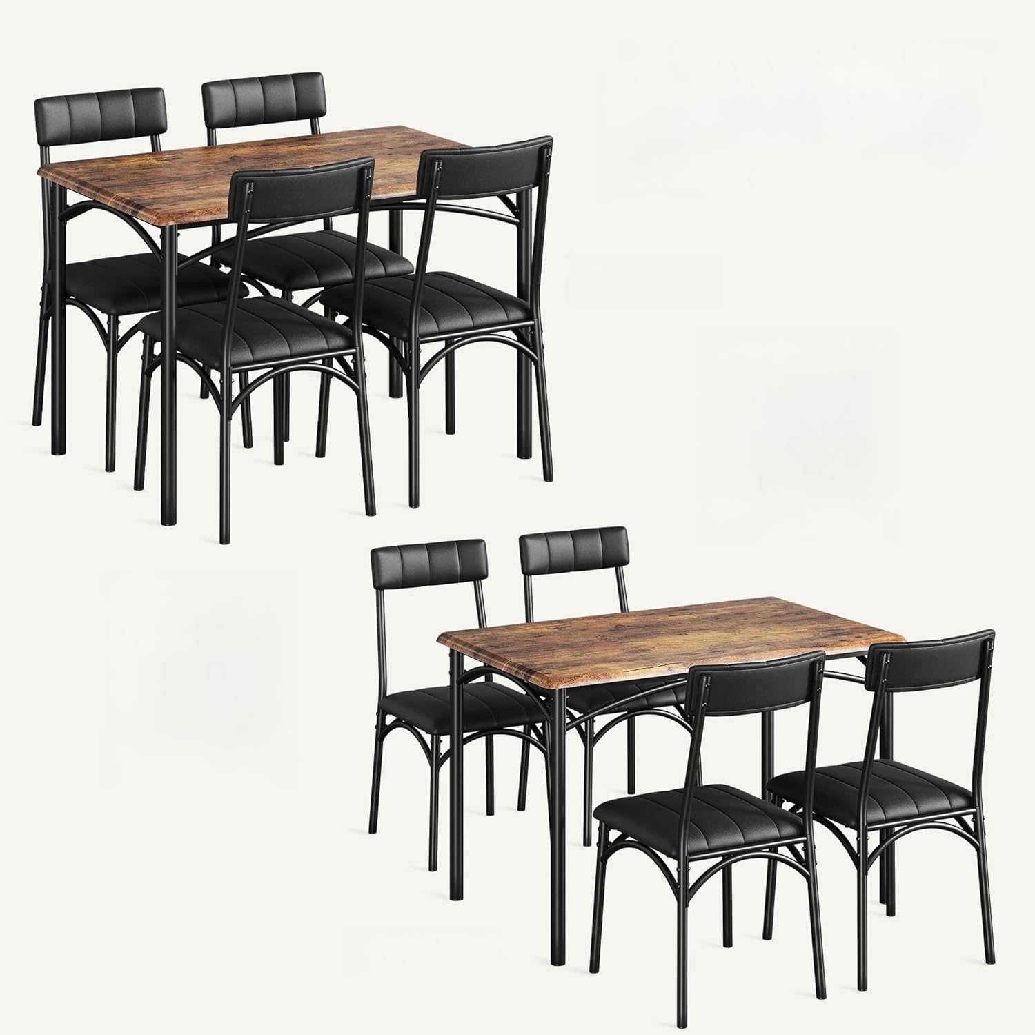 5-Piece Dining Table Set for 4, Modern Farmhouse Kitchen Table with 4 Upholstered Chairs, Space-Saving Dinette for Small Dining Room, Apartment, Breakfast Nook 5-Piece Dining Table Set for 4, Modern Farmhouse Kitchen Table with 4 Upholstered Chairs, Space-Saving Dinette for Small Dining Room, Apartment, Breakfast Nook
