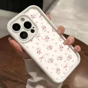 Pink Ribbon Bowknot  Floral Pattern TPU Phone Case for iPhone 16 15 14 Pro Max 13 12 11 XR XS Plus Shockproof Non Slip Military-Grade Protection Silicone Cover Cellphone Protective